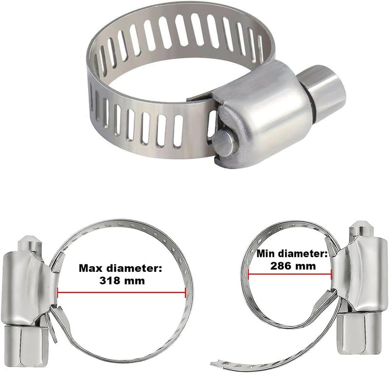 Duravel Stainless Steel Adjustable Hose Clamps, Metal Worm Drive Clips, Pack of 10 (286-318mm) - Image 3